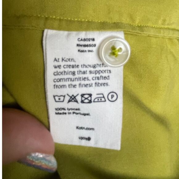 KOTN Flow Unisex Button Down Short Sleeved Top – Chartreuse Yellow Size S - Picture 8 of 8